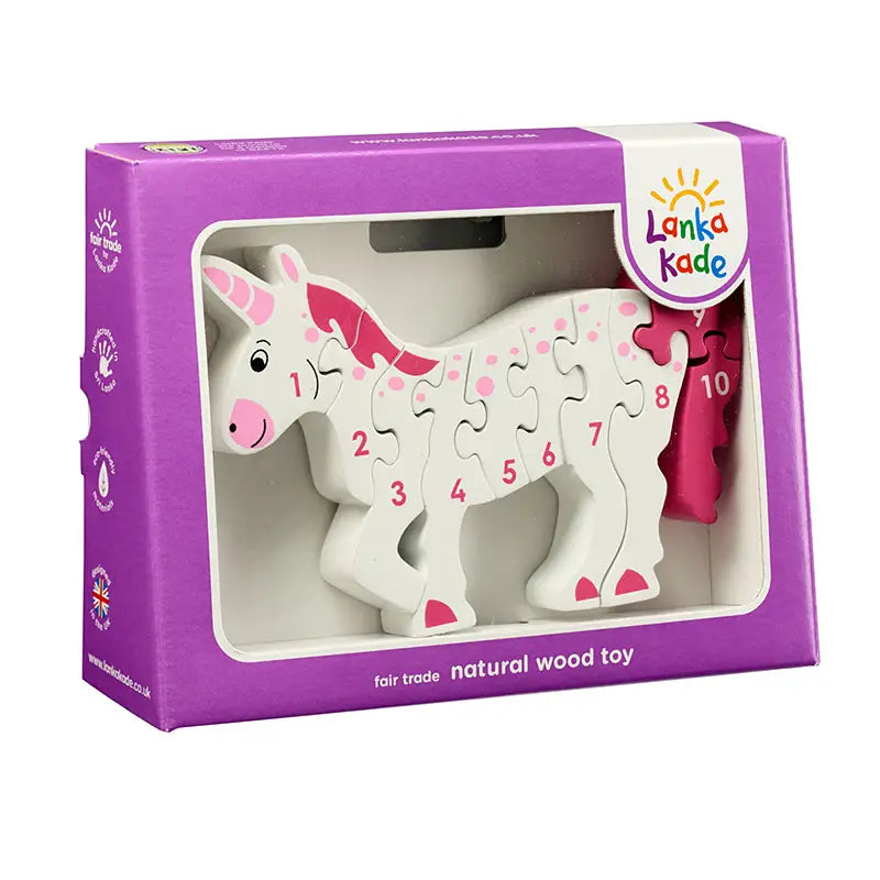 Unicorn 1-10 Puzzle - Handmade Fair Trade Wooden Kids Toy